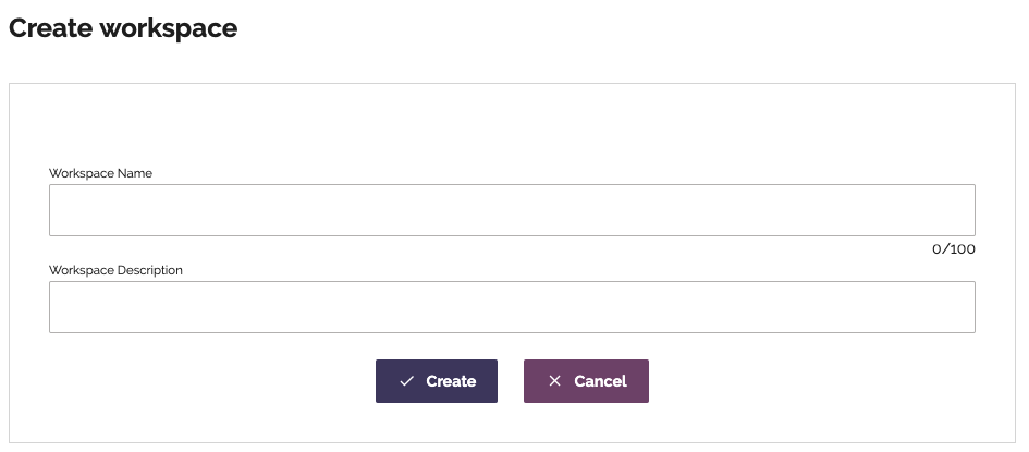 Create Workspace dialog with name and description fields