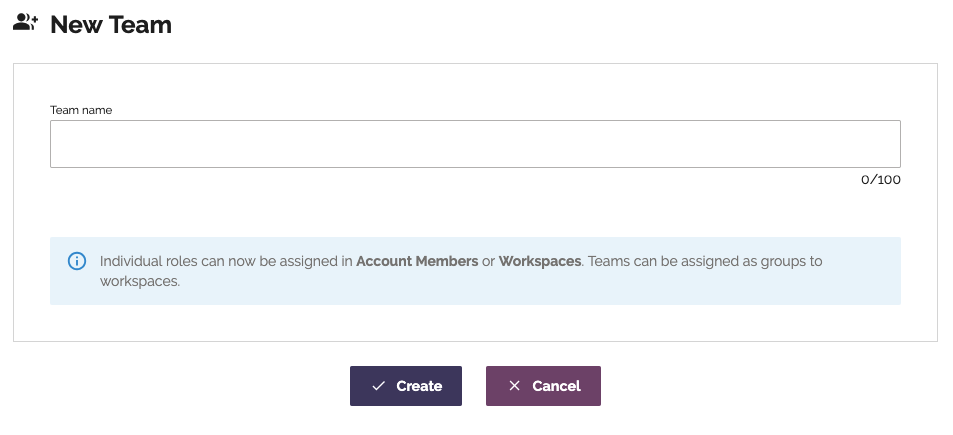 Create Team dialog with name field